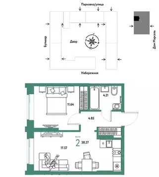2-к кв. Тюменская область, Тюмень Береговая ул., 100к2 (38.27 м)
