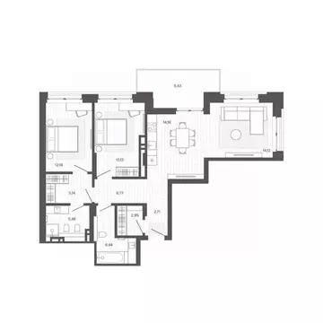 2-к кв. Алтайский край, Барнаул Жилплощадка мкр,  (91.54 м)
