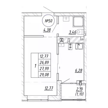 1-к кв. Калининградская область, Зеленоградск  (29.08 м)