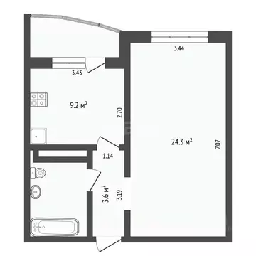 1-к кв. Тюменская область, Тюмень ул. Дмитрия Менделеева, 12к1 (43.0 ...