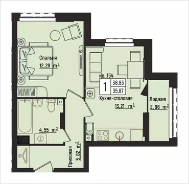 1-комнатная квартира: Нижний Новгород, Литературная улица, 5 (38.83 м)