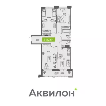 3-к кв. Архангельская область, Архангельск  (82.64 м)