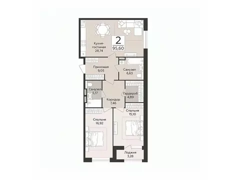 2-к кв. Воронежская область, Воронеж Эклипс жилой комплекс (95.6 м)