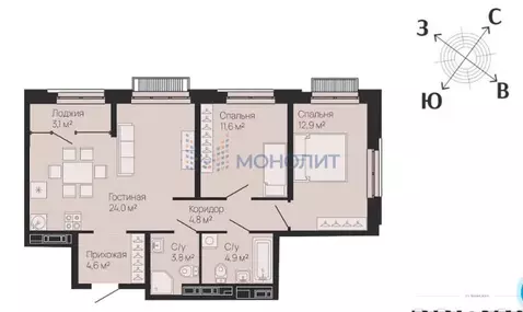2-к кв. Нижегородская область, Нижний Новгород ул. Белинского, 23 ...