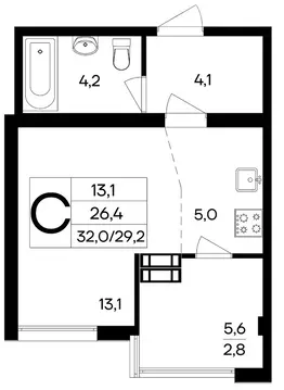 Квартира-студия: Симферополь, улица 51-й Армии, 124 (32 м)