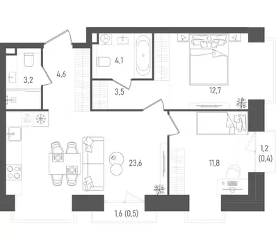 2-комнатная квартира: Москва, ЖК Обручева 27 (64.4 м)