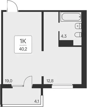 1-комнатная квартира: Новосибирск, квартал на Игарской (36.1 м)