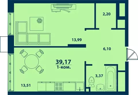 1-к кв. Башкортостан, Уфа ул. Ивана Спатара, 14 (39.17 м)