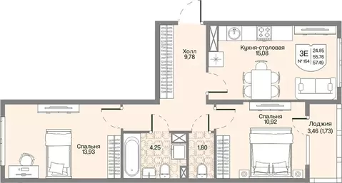 2-к кв. Ленинградская область, Всеволожский район, Бугровское ...