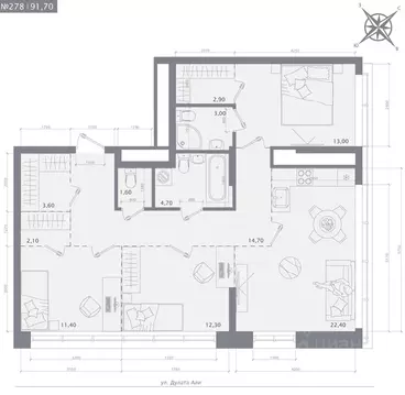 3-к кв. Татарстан, Казань 1712 жилой комплекс (91.7 м)
