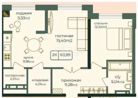 2-к кв. Дагестан, Каспийск просп. Акулиничева (63.99 м)