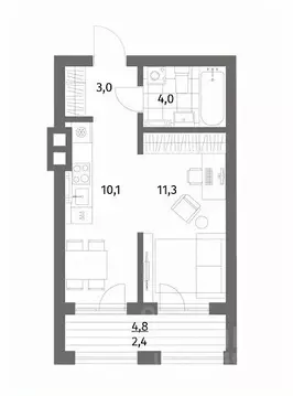 1-к кв. Калининградская область, Гурьевск ул. Имени Антона Пошкуса, ...