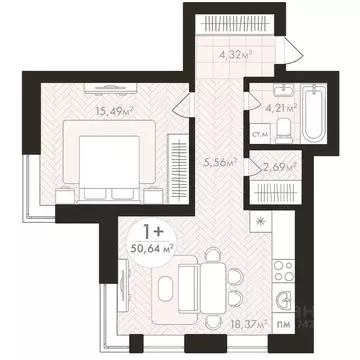 1-к кв. Башкортостан, Уфа Южный-2 мкр,  (50.64 м)