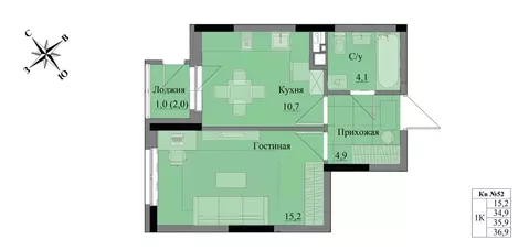 1-к кв. Удмуртия, Ижевск Краски Леса жилой комплекс (35.9 м)