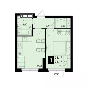 1-к кв. Самарская область, Самара АмГрад жилой комплекс (38.17 м)