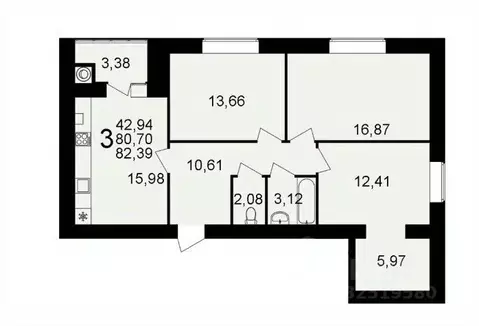 3-к кв. Рязанская область, Рязань ул. Княжье Поле, 10 (82.39 м)
