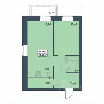 2-к кв. Красноярский край, Красноярск ул. Светлова, 12 (61.48 м)