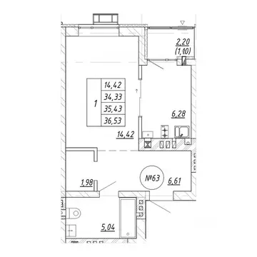 1-к кв. Калининградская область, Зеленоградск  (36.53 м)