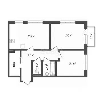 2-к кв. Тюменская область, Тюмень Полевая ул., 117к6 (55.7 м)
