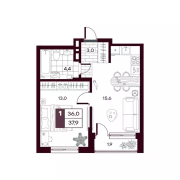 1-к кв. Тюменская область, Тюменский муниципальный округ, д. Дударева ...