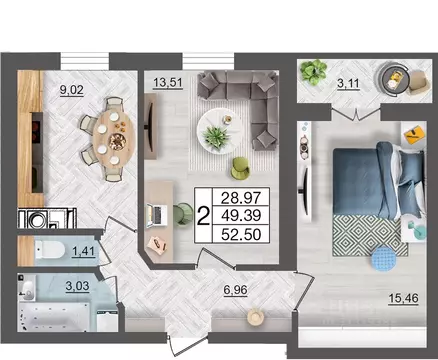 2-к кв. Смоленская область, Смоленск Максимум жилой комплекс (52.5 м)