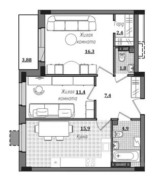 2-к кв. Смоленская область, Смоленск ул. Александра Степанова, 14 ...