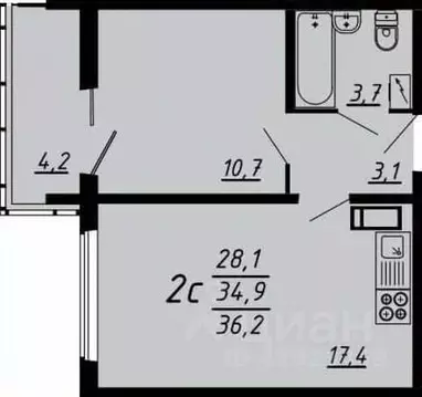 2-к кв. Воронежская область, Воронеж ул. Шибилкина, 5 (36.4 м)