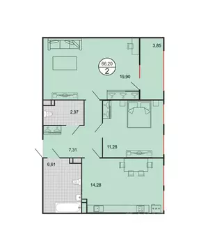 2-к кв. Ставропольский край, Ставрополь № 15 мкр,  (66.2 м)