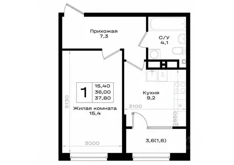 1-к кв. Ростовская область, Аксай 3-я линия, 1 (37.8 м)