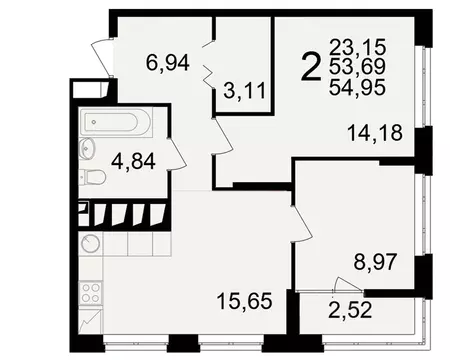 2-к кв. Рязанская область, Рязань ул. Чкалова (53.69 м)