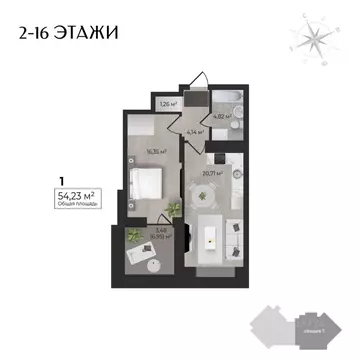 1-к кв. Удмуртия, Ижевск Камбарская ул., 3 (54.23 м)