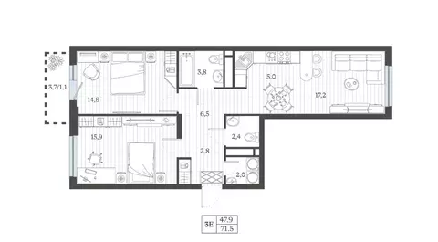 3-к кв. Дагестан, Дербент ул. Сальмана (71.53 м)