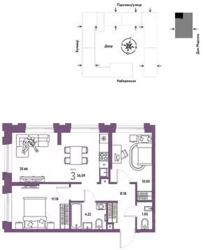 3-к кв. Тюменская область, Тюмень Береговая ул., 100к2 (56.09 м)