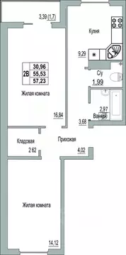 2-к кв. Псковская область, Псков Линейная ул., 85 (57.23 м)
