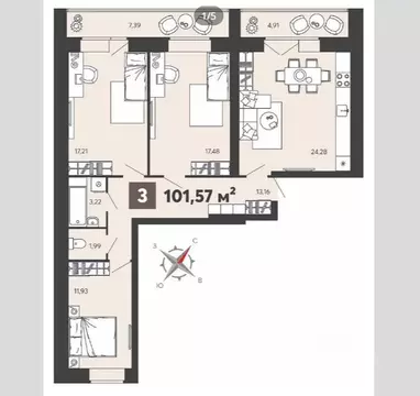 3-к кв. Пензенская область, Пенза ул. 8 Марта, 31к4 (101.57 м)