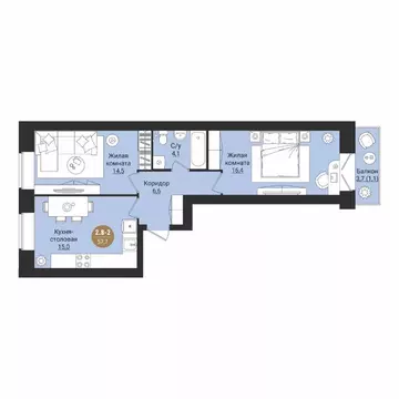 2-к кв. Вологодская область, Вологда Старое ш. (57.7 м)
