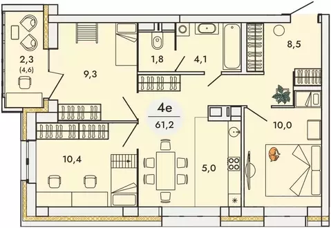 4-к кв. Пермский край, д. Кондратово ул. Камская, 8А (61.2 м)