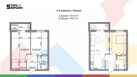 2-к кв. Волгоградская область, Волгоград ул. Пархоменко, 24 (49.7 м)
