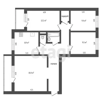 4-комнатная квартира: Тобольск, микрорайон Менделеево, 22 (77 м)