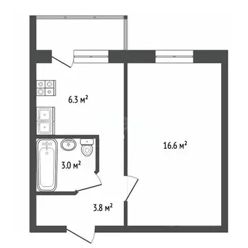 1-к кв. Татарстан, Набережные Челны 4-й комплекс, 26 (29.9 м)
