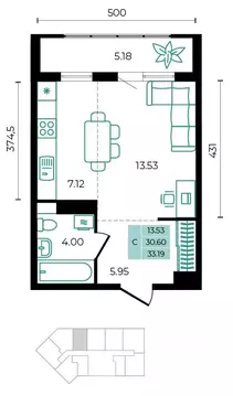 Студия Адыгея, Майкопский район, пос. Тульский ул. Заречная (33.19 м)