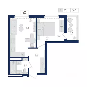 1-к кв. Башкортостан, Уфа бул. Яркий (34.5 м)