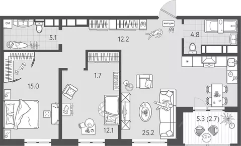 2-к кв. Краснодарский край, Краснодар Колхозная ул., 5/2к4 (78.7 м)