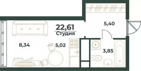 1-к кв. Башкортостан, Уфа ул. Ивана Спатара, 14 (23.39 м)