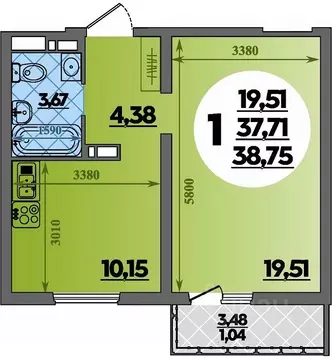 1-к кв. Адыгея, Майкоп  (38.75 м)