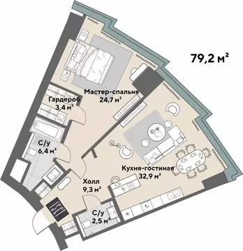 2-к кв. Свердловская область, Екатеринбург ул. Бориса Ельцина (79.2 м)