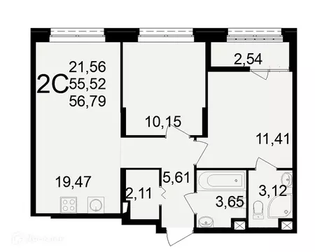 2-к кв. Рязанская область, Рязань ул. Чкалова (56.79 м)