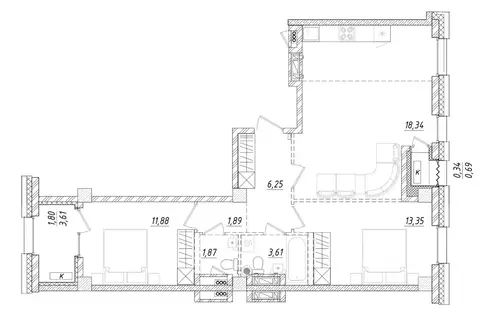 2-к кв. Приморский край, Владивосток ул. Достоевского (68.73 м)