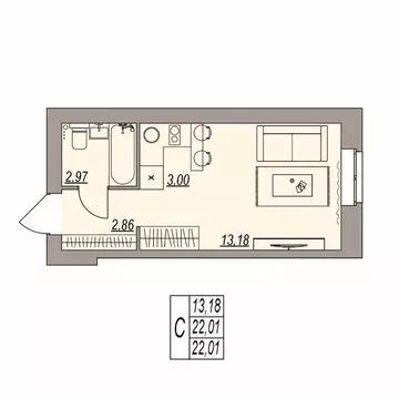 Студия Волгоградская область, Волгоград ул. Расула Гамзатова (22.01 м)