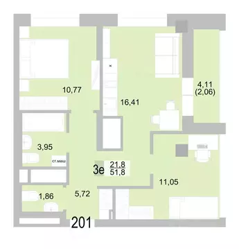 2-к кв. Свердловская область, Екатеринбург ул. Черкасская, 5к1 (51.82 ...